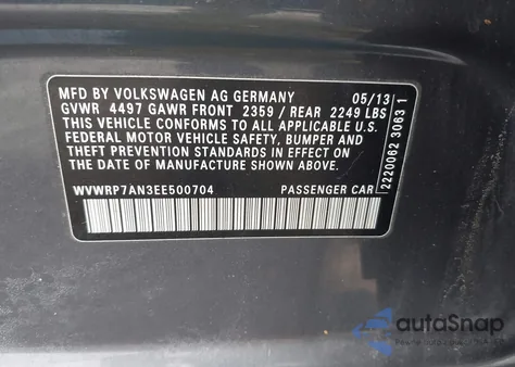 2014 Volkswagen Cc 2.0T Executive z USA, uszkodzony, nr VIN WVWRP7AN3EE500704